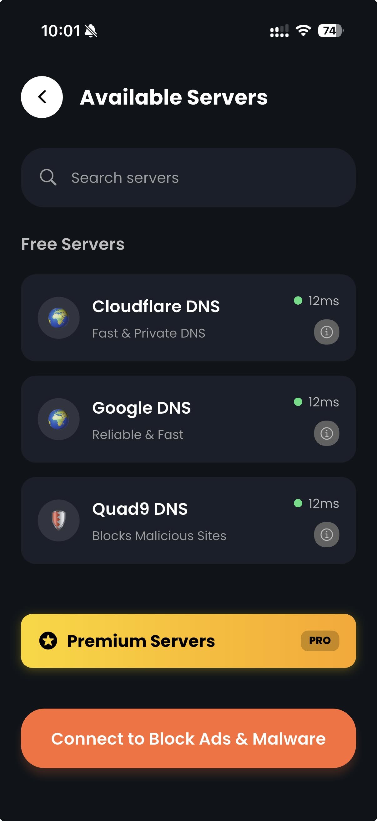 Available DNS servers list